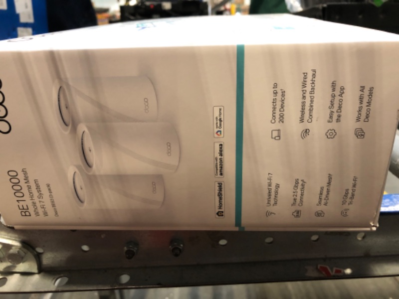 Photo 1 of ***SEALED***TP-Link Tri-Band WiFi 7 BE10000 Whole Home Mesh System (Deco BE63) - 6-Stream 10 Gbps, 4X 2.5G Ports Wired Backhaul, 4X Smart Internal Antennas, VPN, AI-Roaming, MU-MIMO, HomeShield (3-Pack)