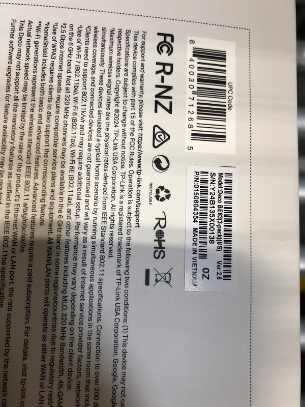 Photo 1 of ***SEALED***TP-Link Tri-Band WiFi 7 BE10000 Whole Home Mesh System (Deco BE63) - 6-Stream 10 Gbps, 4X 2.5G Ports Wired Backhaul, 4X Smart Internal Antennas, VPN, AI-Roaming, MU-MIMO, HomeShield (3-Pack)