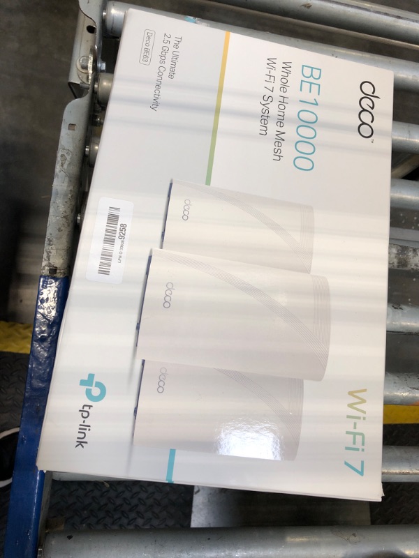 Photo 1 of ***SEALED***TP-Link Tri-Band WiFi 7 BE10000 Whole Home Mesh System (Deco BE63) - 6-Stream 10 Gbps, 4X 2.5G Ports Wired Backhaul, 4X Smart Internal Antennas, VPN, AI-Roaming, MU-MIMO, HomeShield (3-Pack)