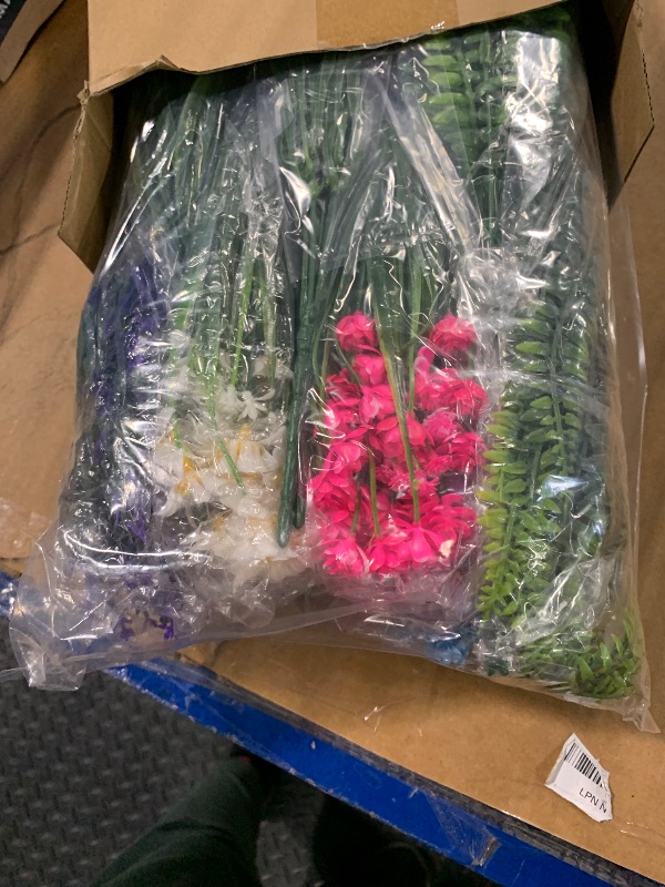 Photo 1 of Cindeer 24 Pcs Artificial Flowers Plants for Outdoors, UV Resistant Artificial Fake Plants Plastic Faux Flowers Planters Outdoor Indoor for Decors Wedding (Vibrant Color)     