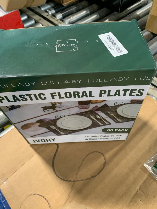 Photo 1 of 60 Pack Ivory Scalloped Plastic Plates with Gold Rim, Disposable Elegant Plates Include 30pcs Dinner Plates 10.25", 30pcs Plastic Dessert Plates 7.5", Perfect for Thanksgiving, Christmas and Party