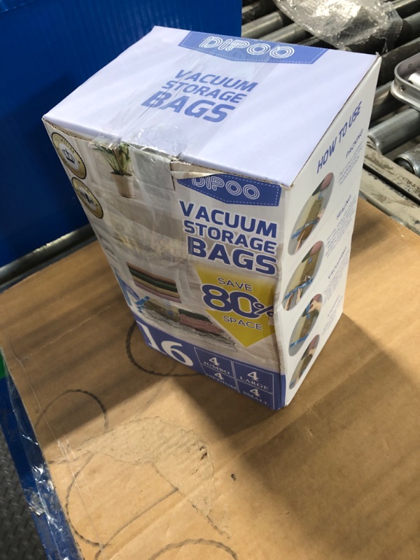 Photo 1 of 16 Pack Vacuum Storage Bags with Hand Pump, 4 Jumbo/4 Large/4 Medium/4 Small 80% Storage Space Saving, Sturdy Leak-Free Space Saver Vacuum Seal Bags for Clothing, Vacuum Compression Bags for Travel