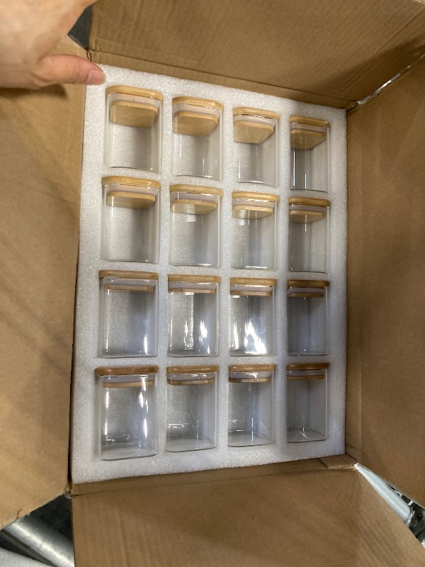 Photo 1 of Glass Food Storage Jars Square 6oz, 16 Pack Glass Jars With Bamboo Lids, Kitchen Storage Containers For Spice, Candy, Cookie, Storage For Pantry Organizers