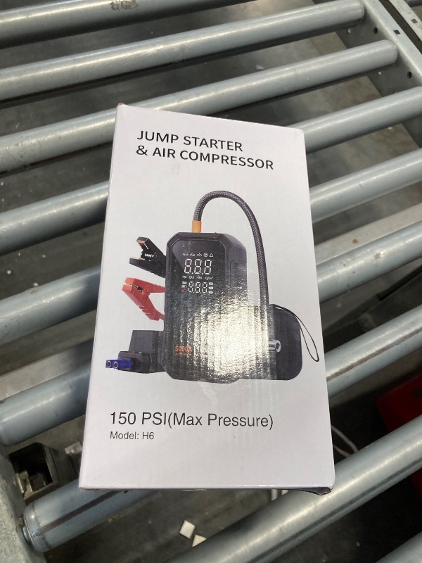 Photo 1 of Heuuv 10-in-1 Car Battery Jump Starter with Air Compressor 5000A 150PSI Car Jump Starter Jump Box (All Gas/10L Diesel), Battery Jumper Starter Portable Jumper Cables, Large LCD Display, LED Light