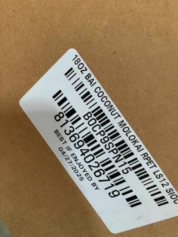 Photo 1 of ***EXPIRED***Bai Antioxidant Infused Water Beverage, Molokai Coconut, with Vitamin C and No Artificial Sweeteners, 18 Fluid Ounce Bottle, 12 Pack