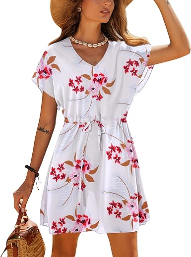 Photo 1 of *SIMILAR
Ekouaer Women's Cover Ups Casual Swimsuit Coverups Flowy Tie Waist Beach Cover Up Dress(Brown Leopard Leaf, Small)