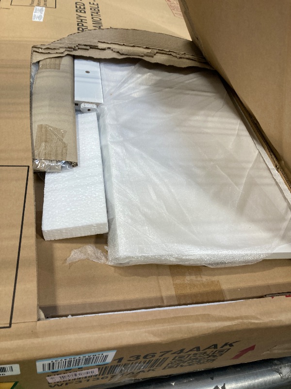 Photo 1 of ** BOX 1 OF 3** Queen Size Murphy Bed Wall Bed with Shelves and LED Lights,Wood Wall Bed can be Folded into a Cabinet, Modern Foldable Bed Frame for Multipurpose Guest Room or Home Office (White@095)