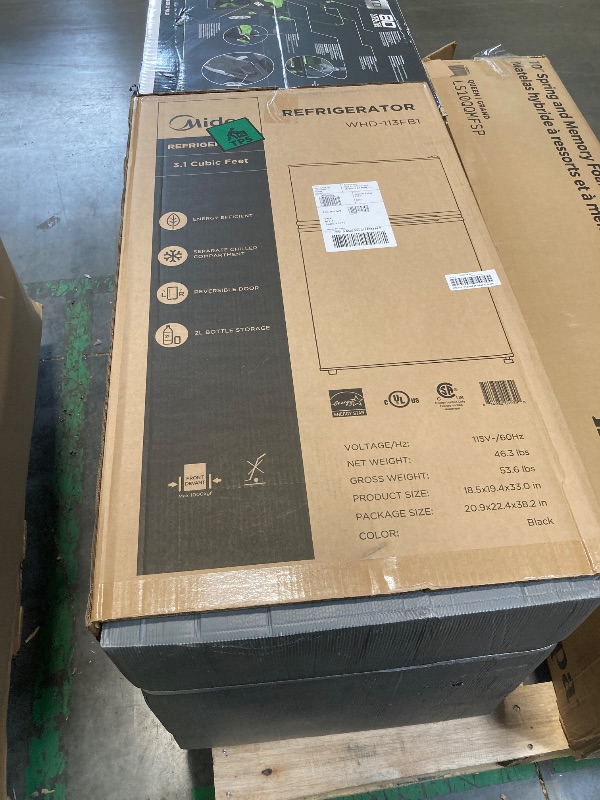 Photo 1 of **FACTORY SEALED**
Midea WHD-113FB1 Double Door Mini Fridge with Freezer for Bedroom Office or Dorm with Adjustable Remove Glass Shelves Compact Refrigerator, 3.1 cu ft, Black
