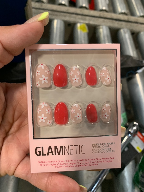 Photo 1 of Glamnetic Press On Nails - Red Blossom | Short Oval Nails with Floral Accents, Reusable Stick On Fake Nails with Glue | Love In Bloom Valentine’s Nails | 15 Sizes - 30 Nail Kit with Glue