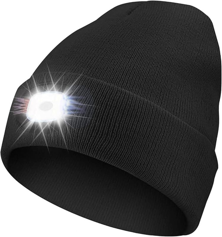 Photo 1 of Beanie with Light, Unisex Hat with Light, 3 Modes Rechargeable Headlamp Beanie, Removable LED Flashlight Hat for Running, Camping, Hunting, Cycling, Night Activities, Gifts for Men & Women (Medium)
