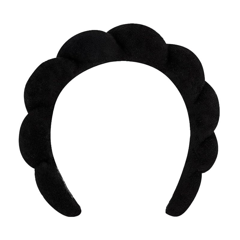 Photo 1 of  Spa Headband for Face Washing, Makeup Removal, and Shower - Terry Cloth Puffy Sponge Headband with Hair Accessories (Black)