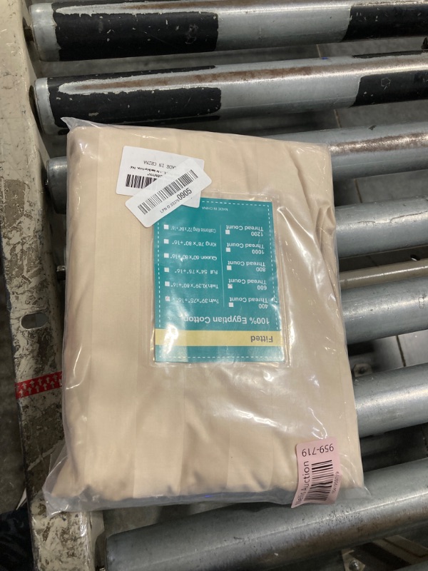 Photo 1 of 100% Egyptian Cotton Fitted Sheet Twin Size, 600 Thread Count, Single Fitted Sheet Only,8”-16" Deep Pocket Sheet, Soft & Elastic Sateen Weave Bottom Sheet for Home(Beige-Stripe, Twin)
