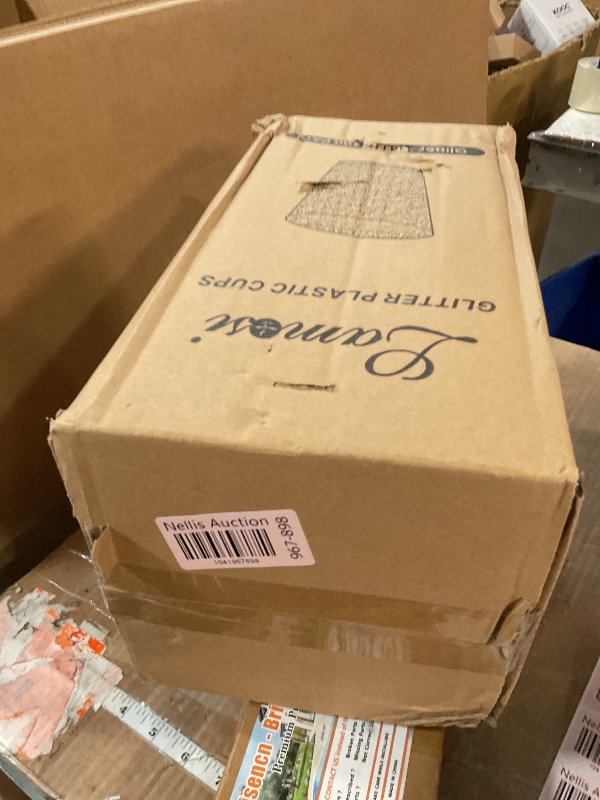 Photo 1 of *FACTORY SEALED*
 100 Pack 14 oz Gold Plastic Cups, Disposable Gold Glitter Plastic Cups, Fancy Clear Plastic Cocktail Cups for Wedding, Thanksgiving, Christmas, Parties