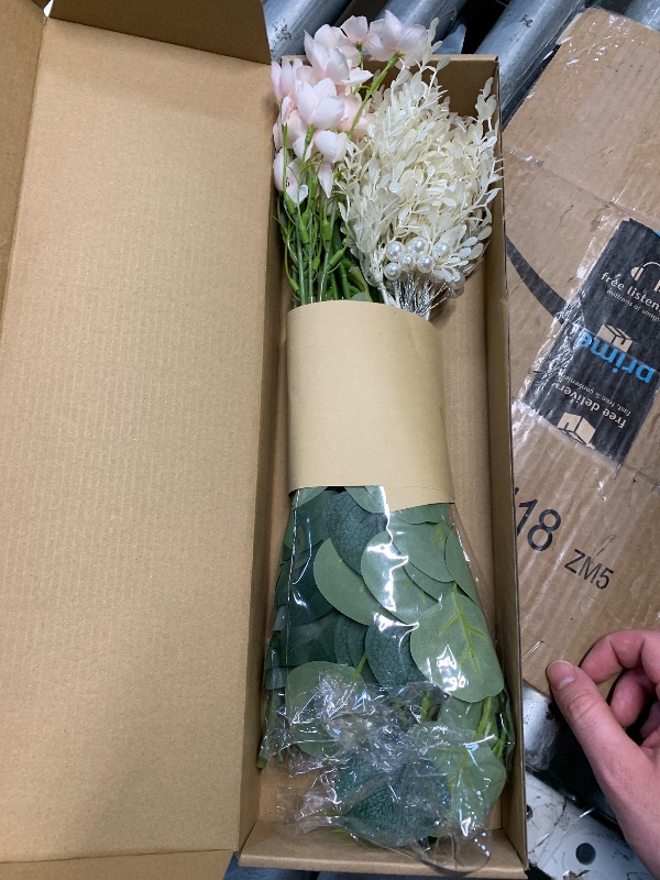 Photo 1 of (GOOD/FAIR) Ling's Moment Artificial Greenery Stems Box Set, 42pcs with 6 Kinds of Faux Greenery Picks for DIY Bridal Bouquets Wedding Floral Arrangement Table Centerpieces, Green & Pink
