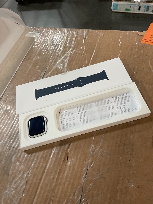 Photo 1 of (MISSING CHARGER) (UNTESTED) Apple Watch Series 9 [GPS 41mm] Smartwatch with Silver Aluminum Case with Storm Blue Sport Band S/M. Fitness Tracker, ECG Apps, Always-On Retina Display, Water Resistant