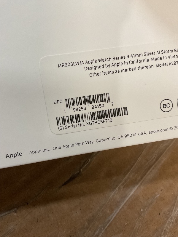 Photo 1 of (MISSING CHARGER) (UNTESTED) Apple Watch Series 9 [GPS 41mm] Smartwatch with Silver Aluminum Case with Storm Blue Sport Band S/M. Fitness Tracker, ECG Apps, Always-On Retina Display, Water Resistant