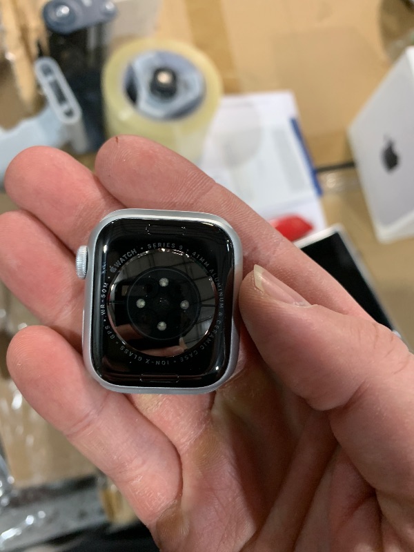 Photo 1 of (MISSING CHARGER) (UNTESTED) Apple Watch Series 9 [GPS 41mm] Smartwatch with Silver Aluminum Case with Storm Blue Sport Band S/M. Fitness Tracker, ECG Apps, Always-On Retina Display, Water Resistant