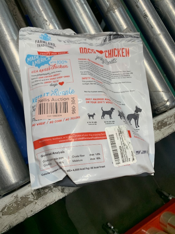 Photo 1 of ***(EXP:08/26/2025 )NONREFUNDABLE***Farmland Traditions Dogs Love Chicken Jerky Dog Treats with Only 3 Ingredients and No Fillers, 1 Pound Bag