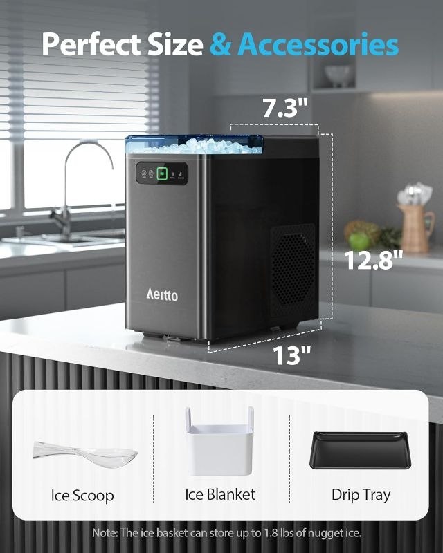 Photo 1 of (PARTS) (NOT FUNCTIONAL)  Aeitto Nugget Ice Maker 40Lbs/24H, Countertop Soft Chewable Ice Pebble Ice Machine, One-Click Operation, Auto Self-Cleaning Ice Makers with Scoop&Basket for Home, Office, Kitchen, Party (Black)