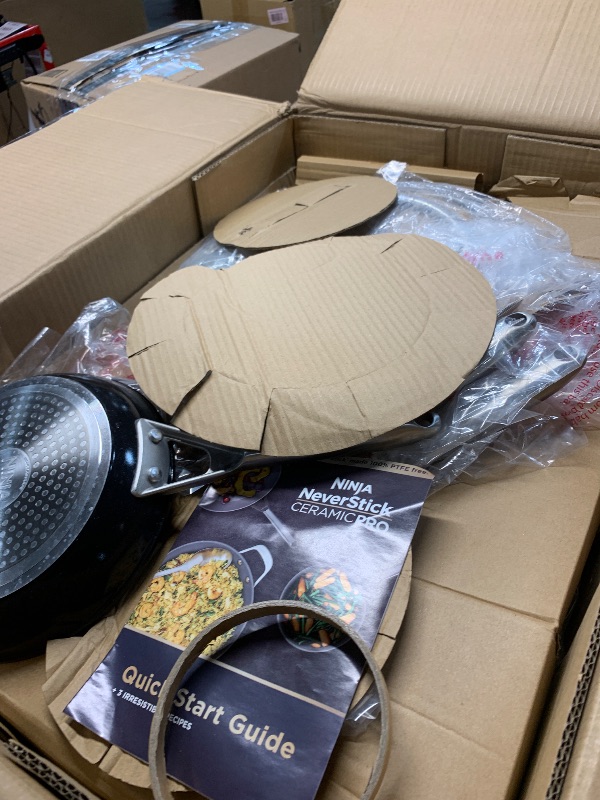 Photo 1 of Ninja NeverStick Ceramic Pro 14-Piece Cookware Set, Non-Stick Pots & Pans Set with Glass Lids, Ceramic, Stainless Steel, Stove to Oven Safe, All Stovetops & Induction Compatible, Black, CW39014BK