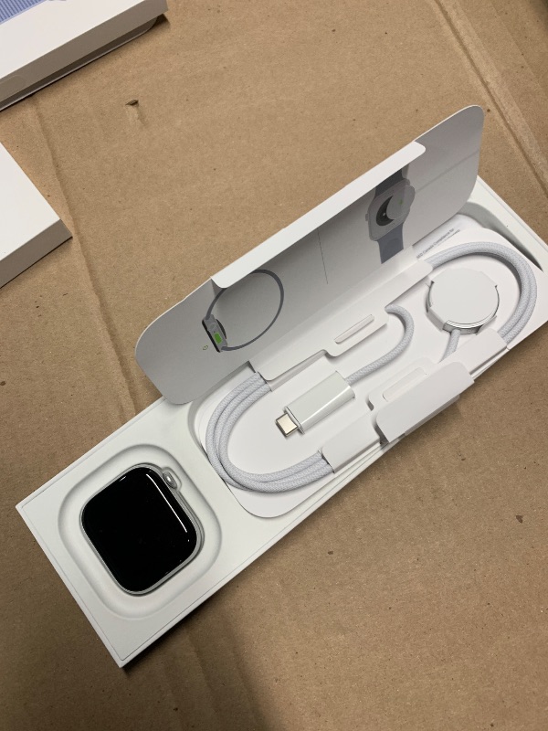 Photo 1 of Apple Watch Series 10 [GPS 42mm case] Smartwatch with Silver Aluminium Case with Blue Cloud Sport Loop. Fitness Tracker, ECG App, Always-On Retina Display, Carbon Neutral