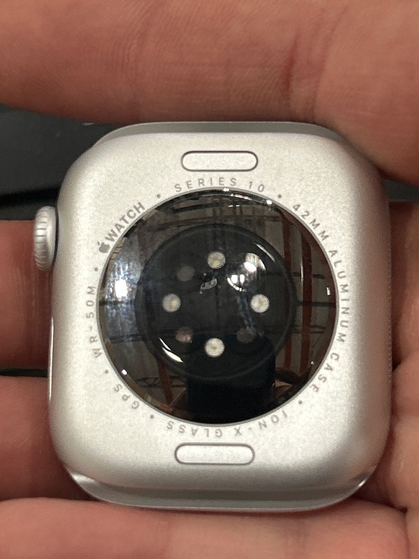 Photo 1 of Apple Watch Series 10 [GPS 42mm case] Smartwatch with Silver Aluminium Case with Blue Cloud Sport Loop. Fitness Tracker, ECG App, Always-On Retina Display, Carbon Neutral