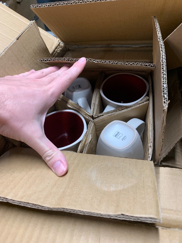 Photo 1 of Gibson Home Soho Lounge 16 Piece Soft Square Stoneware Dinnerware Set in Red and White