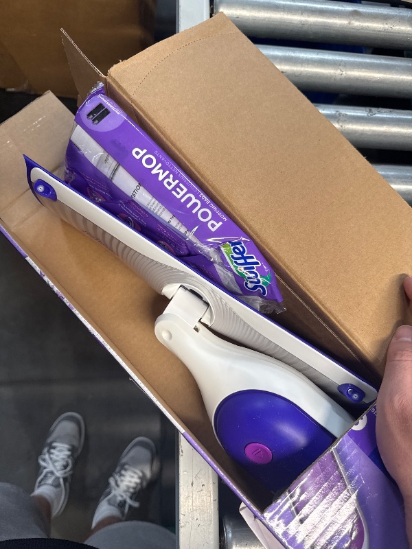 Photo 1 of (GOOD/FAIR) (BOX DAMAGE) Swiffer PowerMop Multi-Surface Mop Kit for Floor Cleaning, Includes PowerMop, 2 Mopping Pad Refills, 1 Cleaning Solution with Fresh Scent and 2 Batteries