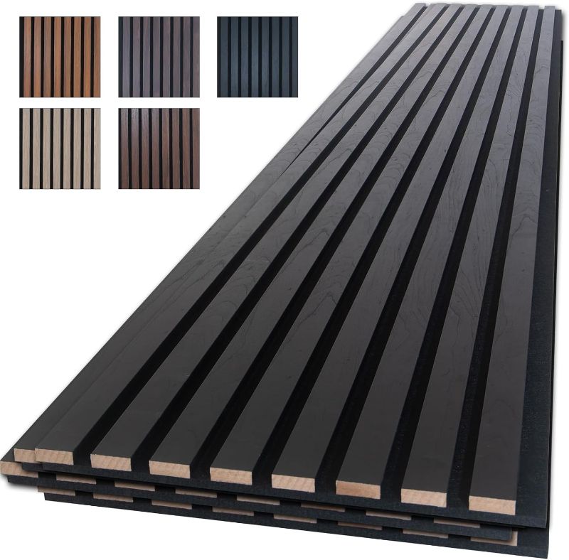 Photo 1 of 
NeatiEase Wood Slat Wall Panels, 4-Piece 96" x 12.6", Soundproof & Noise Cancelling, Acoustic Wall Panels (Black)