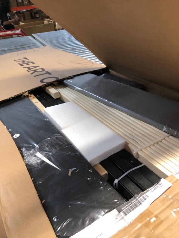 Photo 1 of **TRUCK/TRAILER PICK UP ONLY** (PARTS) (PARTIAL SET) Allewie Queen Size Velvet Bed Frame/Vertical Channel Tufted Wingback Headboard/Upholstered Platform Bed/Strong Wooden Slats/No Box Spring Needed/Easy Assembly/White
