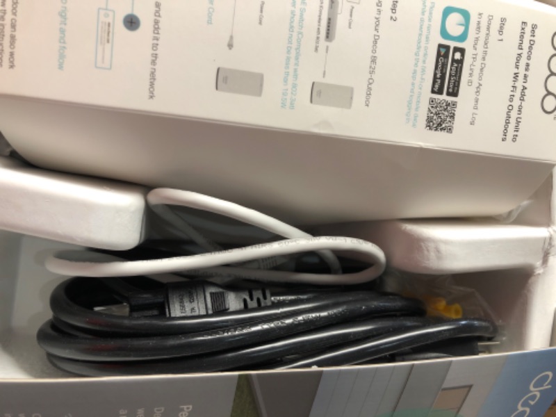 Photo 1 of TP-Link BE5000 Dual-Band Wi-Fi 7 Outdoor Mesh WiFi Extender Unit Deco BE25-Outdoor (1-Pack) | Up to 2,800 sq.ft | 2*2.5G PoE+ Ports, IP65 Waterproof, MLO | Multiple Mounting Options | Secure by Design