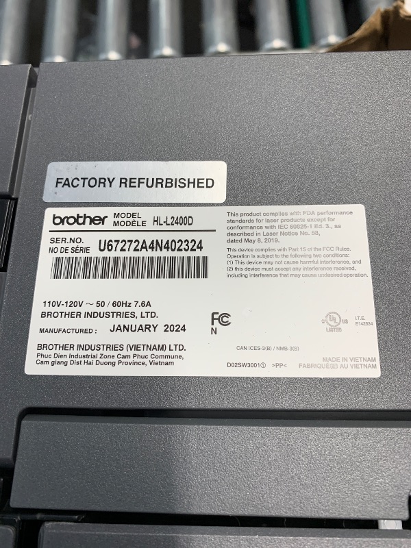 Photo 1 of (MISSING POWER CORDS) (PARTS) (NON-FUNCTIONAL)  Brother HL-L2400D Compact Monochrome Laser Printer, USB Required (Cable not Included), Black & White Output | Includes Refresh Subscription Trial(1), (Renewed Premium)