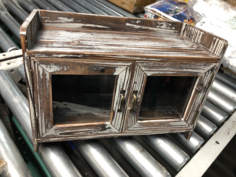 Photo 1 of ***STOCK PHOTO REFERENCE ONLY***MyGift 14 Inch Rustic Torched Wood Storage Cabinet with Glass Window Doors and Vintage Brass Tone Handles, Small Box Organizer with Top Display Shelf for Kitchen or Bathroom