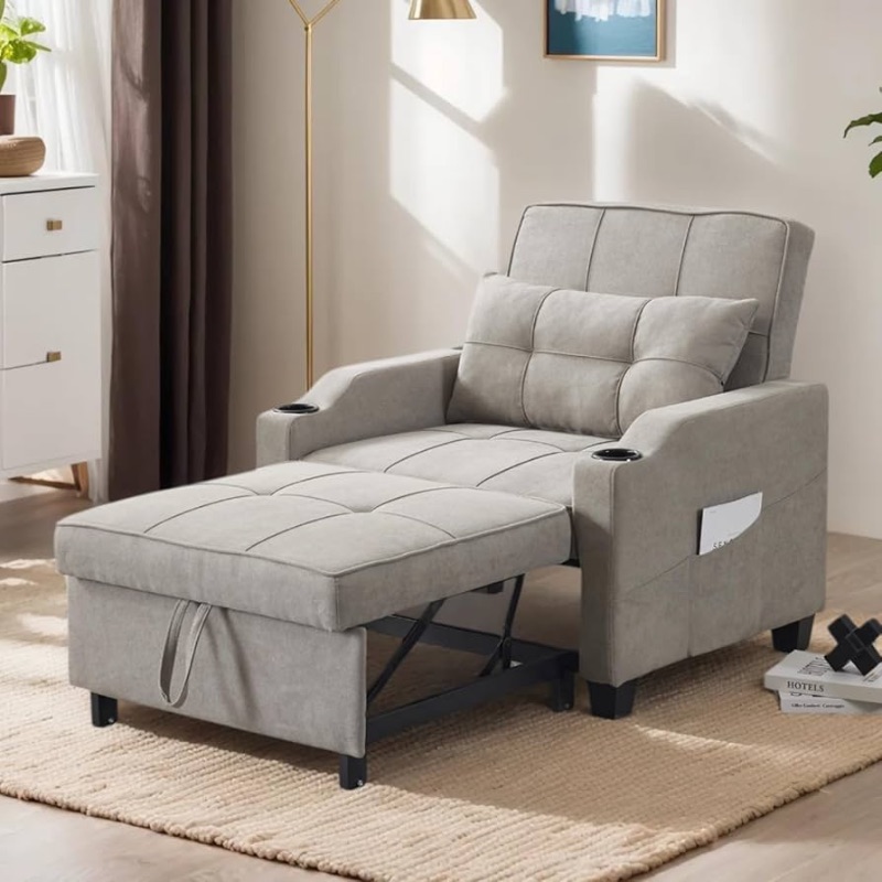 Photo 1 of **PARTIAL SET BOX 2 OF 3 ONLY**STOCK PHOTO REFERENCE ONLY**MISSING BOX 1 OF 3 AND 3 OF 3**
Karl home Sleeper Chair 3-in-1 Pull Out Sofa Bed Convertible Reading Chair with USB/Type C Ports Adjustable Sofa Bed with Cup Holders, Linen Light Gray
