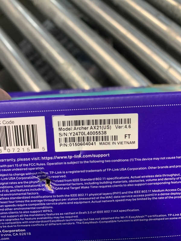 Photo 1 of **SEE NOTES** TP-Link AX1800 WiFi 6 Router V4 (Archer AX21) – Dual Band Wireless Internet, Gigabit, Easy Mesh, Works with Alexa - A Certified for Humans Device
