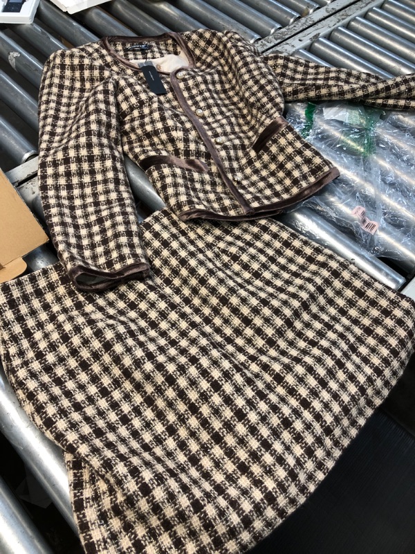 Photo 1 of Allegra K Women's 2 Piece Tweed Skirt Set Suit 3/4 Sleeve Jacket Pencil Skirt Elegant Business Suits for Women Medium