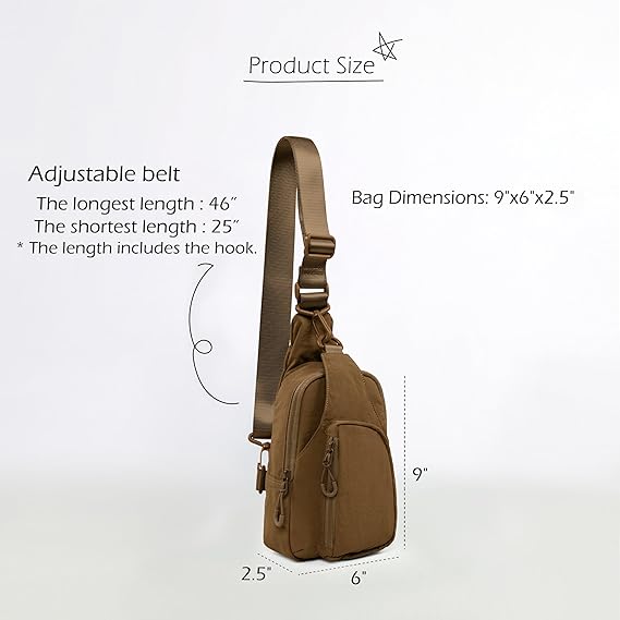 Photo 1 of (BAGGED) ODODOS Daily Sling Bag with Adjustable Straps Crossbody Chest Bag Lightweight Small Backpack for Casual Outdoor Traveling Hiking, Brunette