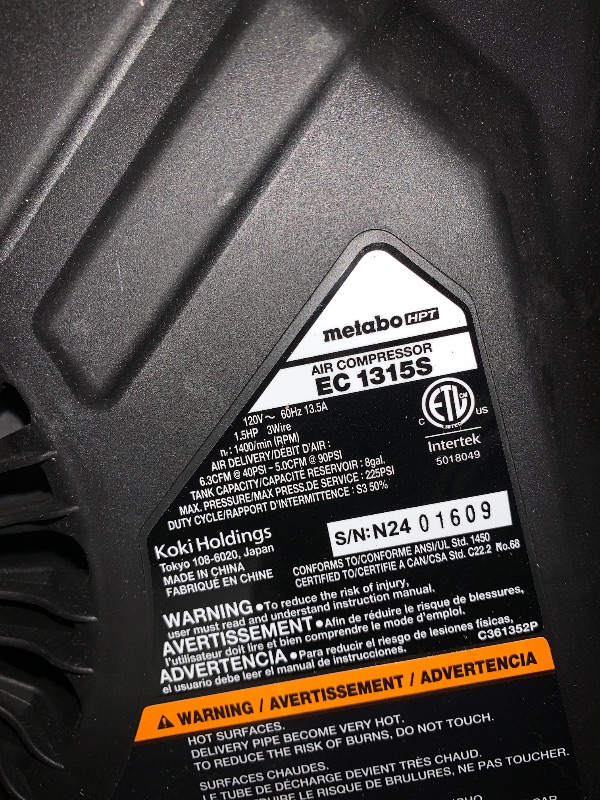 Photo 1 of Metabo HPT Air Compressor, THE TANK™, 8-Gallon Trolley Air Compressor, 225 PSI, Versatile for Use with Framing, Siding, Finish, or Roofing Nailers, Easy Mobility with Rubber Tires, EC1315S