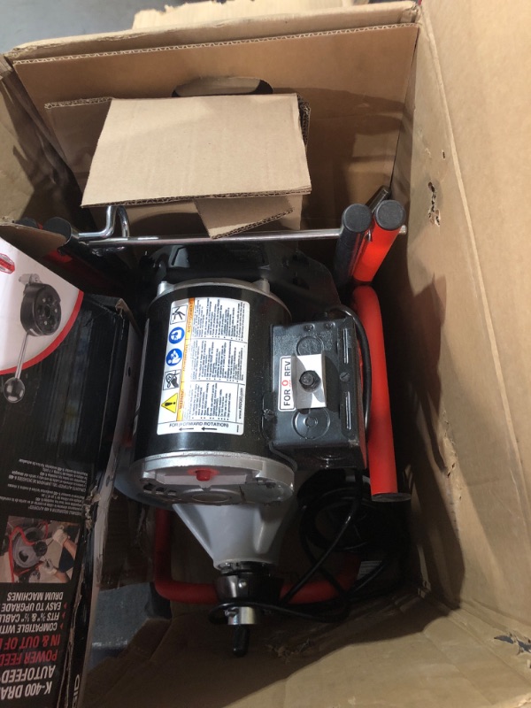 Photo 1 of **PARTS ONLY, BROKEN AUTO FEED ASSEMBLY**
RIDGID K-400 Drain Cleaning 115-Volt Drum Machine Kit with AUTOFEED Control and C-32IW 3/8" x 75' Cable