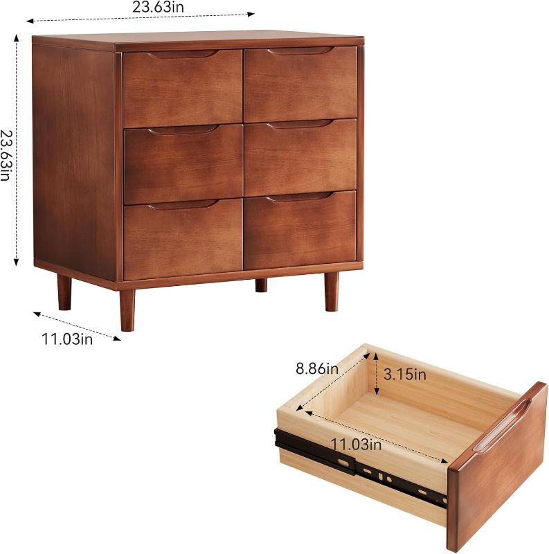 Photo 1 of (PARTIAL SET) (MISSING LEGS & HARDWARE) CVDF Solid Wood Nightstand with 6 Drawers, 23.6"W Wide Night Stand, Bedside Table, 6-Drawer Side Table for Bedroom, Living Room, Dorm, Closet, No Assembly Required, 11.03"D x 23.63"W x 23.63"H, Walnut