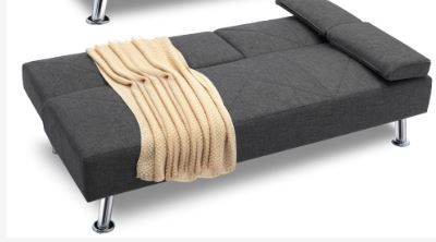 Photo 1 of ***PARTS ONLY****VECELO Modern Convertible Folding Futon Sofa Bed with Removable Armrests Breathable Linen Recliner Couch for Living Room/Apartment Lounge, 2 Cup Holders, Grey