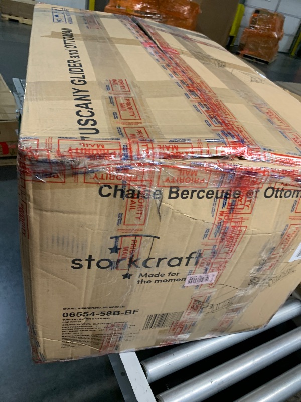 Photo 1 of ****MISSING PARTS***Storkcraft Tuscany Glider & Ottoman (Black/Gray) — GREENGUARD Gold Certified Nursery Glider, Bonus Cushion, Solid Wood Craftsmanship, Smooth-Gliding Nursery Chair and Ottoman, Award-Winning