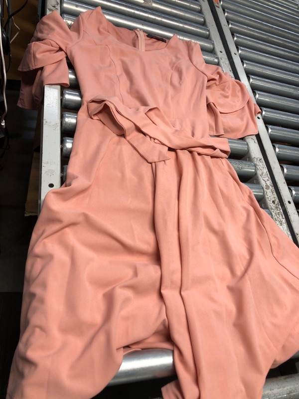 Photo 1 of (MEDIUM) (BAGGED) DRESSTELLS Cocktail Dress 2025, Long Bell Sleeves & V-Neck, Formal Bridesmaid Prom Dresses for Party BLUSH SIZE MEDIUM