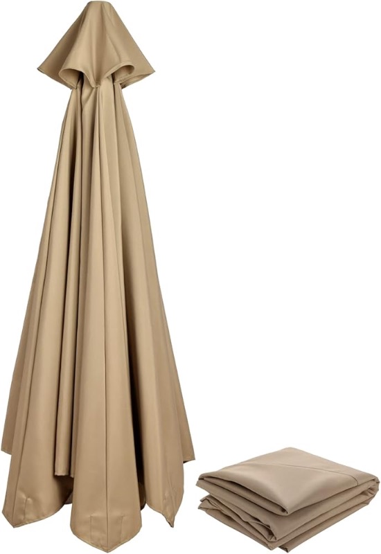 Photo 1 of Replacement Umbrella Canopy for 10ft 6 Rib Patio Umbrella Fabric Replacement Outdoor Market Umbrella Top (Canopy Only)(Tan)