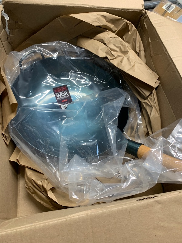 Photo 1 of (USED/FAIR) (SCRATCHES) YOSUKATA Blue Round Bottom Woks and Stir Fry Pans 14in - Chinese Hammered Carbon Steel Pow Wok - Traditional Chinese Japanese Cookware (14", Blue)
