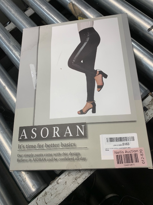 Photo 1 of Asoran Women's Dress Pants Black Tuxedo Work Pants Stretch Skinny Slacks with Leather Stripe for Casual Business Office, medium