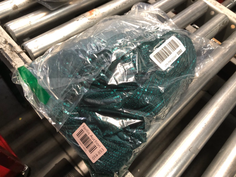 Photo 1 of (MEDIUM) (damaged/missing beads on arm decoration) (BAGGED) Women 1920s Formal Dress Tassels Sleeve Sequins Gatsby Maxi Evening Gown (M, Green)