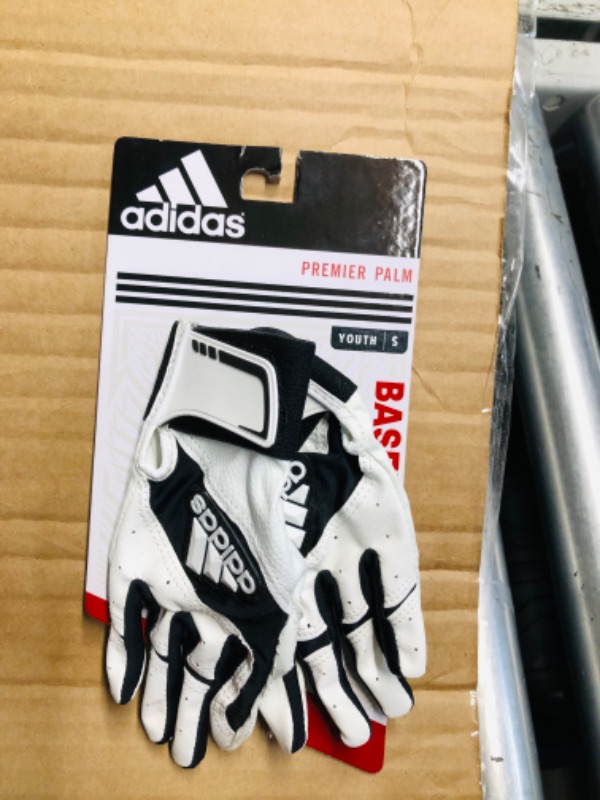 Photo 1 of adidas Power Alley 2 Youth Baseball Batting Gloves, White Black, Small, Premium Baseball Batting Gear and Equipment