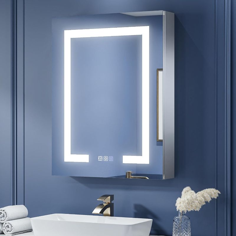 Photo 1 of (HARDWIRE REQUIRED) (UNTESTED) ExBrite LED Lighted Bathroom Medicine Cabinet with Mirror, 24 x 30 Inch, Recessed or Surface led Medicine Cabinet, Defog, Stepless Dimming,Color Temper Change,  Storage Shelves, Left Hinge