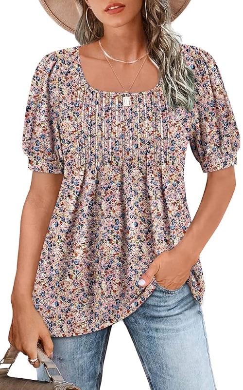 Photo 1 of  Women's Summer Casual Loose Short Sleeve Long T Shirt Floral Print XX-Large